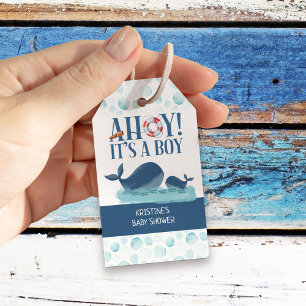 Étiquettes-cadeau Ahoy C'est Un Garçon Baleines Heureuses Personnali