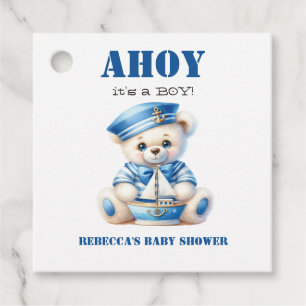 Étiquettes Cadeau Ahoy Nautical Blue Sailor Bear Baby shower