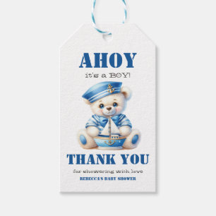 Étiquettes-cadeau Ahoy Nautical Blue Sailor Bear Baby shower