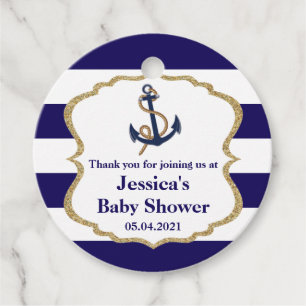 Étiquettes Cadeau Ahoy Nautical Navy Blue Stripes Tags cadeaux