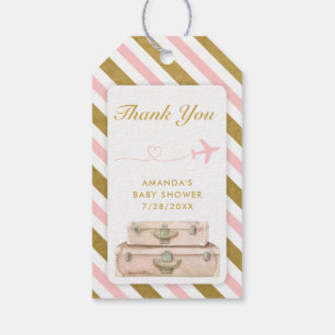 Étiquettes-cadeau Airline Travel Baby shower Pink Gold Chic Suitcase