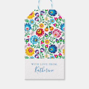 Étiquettes-cadeau Ajoutez votre motif de fleur nommé d'art populair