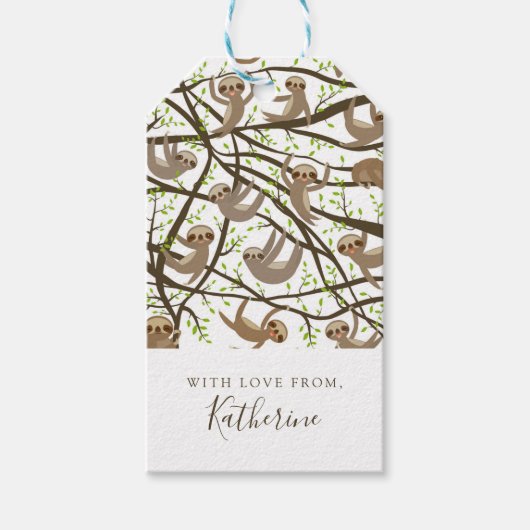 Étiquettes-cadeau Ajoutez votre nom | Smiling Sloth Motif (Devant)