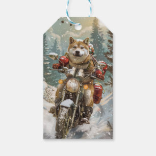Étiquettes-cadeau Akita Chien équitation moto Noël