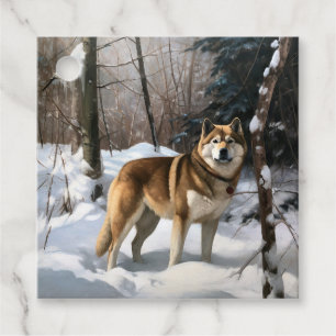 Étiquettes Cadeau Akita Laissez Tomber la Neige Noël