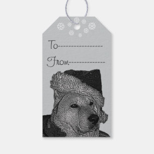 Étiquettes-cadeau Akita mignon chez le chien rouge de Noël de