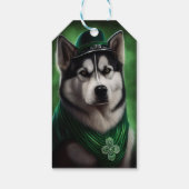 Étiquettes-cadeau Alaskan Malamute chien en robe de fête St. Patrick (Dos)