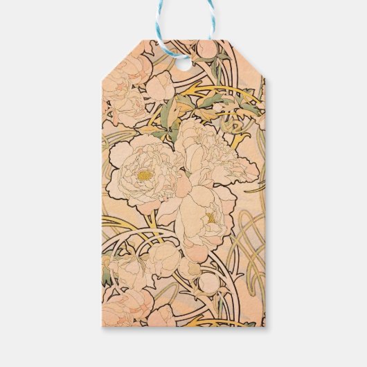 Étiquettes-cadeau Alfonse Mucha Art Nouveau Peonies (Devant)