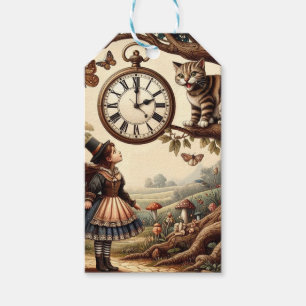 Étiquettes-cadeau Alice et Chat du Cheshire : Fantaisie merveilleuse