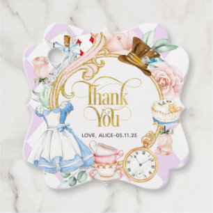 Étiquettes Cadeau Alice tea party merveilleux, anniversaire merci le