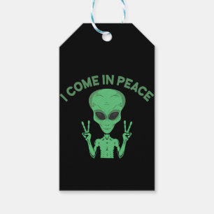 Étiquettes-cadeau Alien Vert Je Viens En Paix OVNI Extraterrestre