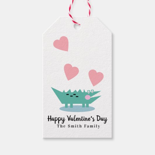 Étiquettes-cadeau Alligator et Coeurs Saint Valentin (Devant)