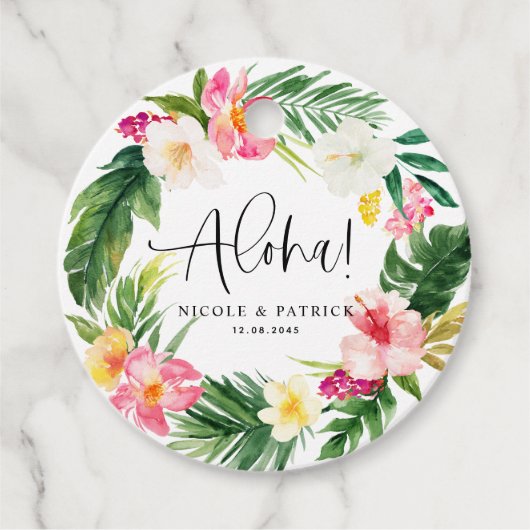Étiquettes Cadeau Aloha Fleurs tropicales et Mariage de verdure (Devant)