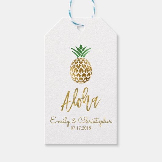 Étiquettes-cadeau Aloha Tropical Hawaiian Mariage Ananas Blanc (Devant)