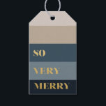 Étiquettes-cadeau Alors très joli bleu rayures Noël<br><div class="desc">Un tag cadeau moderne avec des rayures en bleu et taupe avec un message qui dit "si joyeux" en faux or.</div>