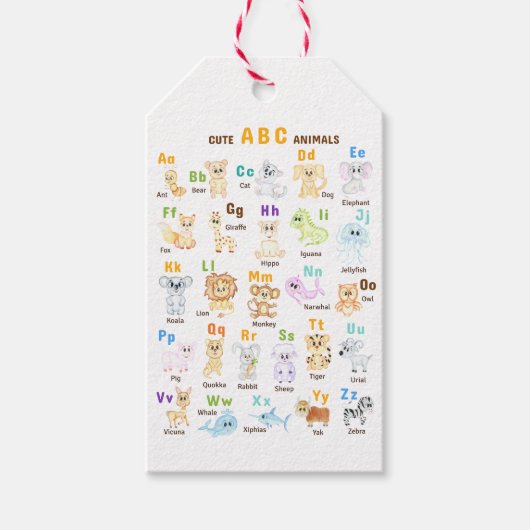 Étiquettes-cadeau Alphabet Animal ABC Mets animaux (Devant)