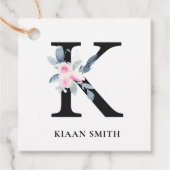 ÉTIQUETTES CADEAU ALPHABÈTES FLORAUX BLEU DOUX NOM LETTRE K (Devant)