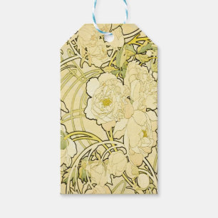 Étiquettes-cadeau Alphonse Mucha Pivoines Motif Floral Art Nouveau