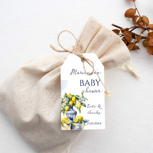 Étiquettes-cadeau Amalfi Vase bleu italien citron baby shower faveur