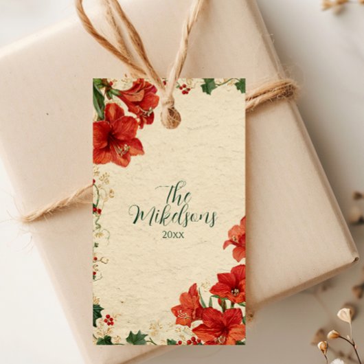 Étiquettes-cadeau Amaryllis Rouge Rustique Noël