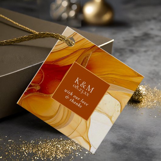 Étiquettes Cadeau Amber Brandy Abstrait Ink Mariage ID1089