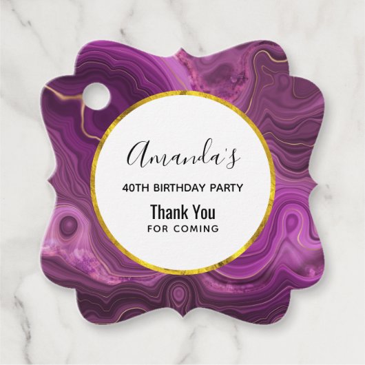 Étiquettes Cadeau Améthyste Violet Et Merci D'Agate Abstrait Or (Devant)