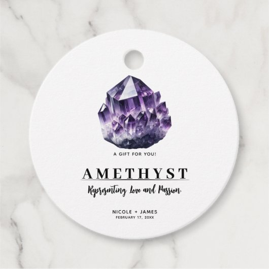 Étiquettes Cadeau Améthyste Violette Quartz Calmant Mariage (Devant)