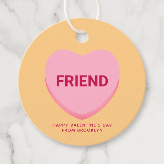 Étiquettes Cadeau Ami conversation orange rose coeur Valentine's (Devant)