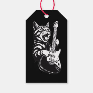Étiquettes-cadeau Amour de musique cool   Chat rock jouant de la gui