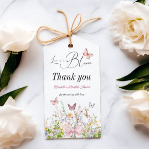Étiquettes-cadeau Amour en fleurs sauvages rose noeud papillon enter