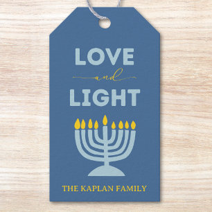 Étiquettes-cadeau "Amour et Lumière" Menorah Personnalisé Hanoukka