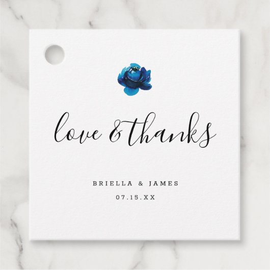 Étiquettes Cadeau Amour et Merci Blue Peony mariage merci (Devant)
