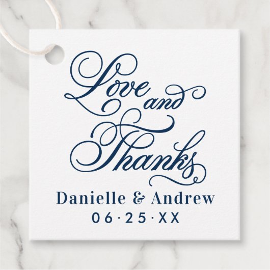 Étiquettes Cadeau Amour et merci Marine Calligraphy Mariage Monogram (Devant)