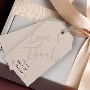 Étiquettes-cadeau Amour et Remerciements Beige Neutre avec Noms