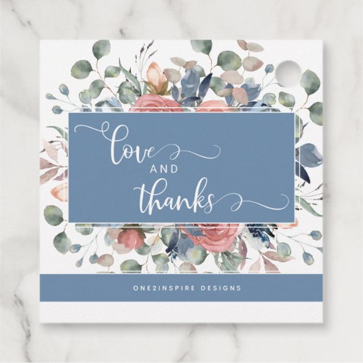 Étiquettes Cadeau Amour et Remerciements,  Floral Bleu Poussiéreux B (Dos)