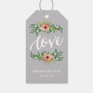 Étiquettes-cadeau Amour floral en gris Balises Cadeaux Mariages
