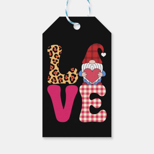 Étiquettes-cadeau Amour Gnome Valentines Jour Buffalo Rouge Plaid Le (Dos)