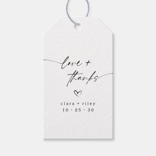 Étiquettes-cadeau Amour moderne et Merci Script Coeur Mariage Faveur (Devant)