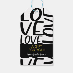 Étiquettes-cadeau Amour noir blanc minimaliste
