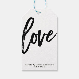 Étiquettes-cadeau AMOUR Noir Blanc Moderne Pinceau Typographie Maria