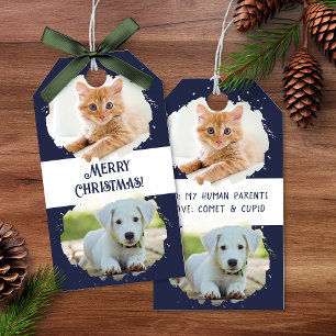 Étiquettes-cadeau Amoureux des Animaux Personnalisé Deux Photos Noël