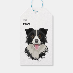 Étiquettes-cadeau Amoureux des chiens chiot noir blanc de la frontiè