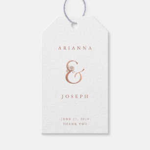 Étiquettes-cadeau Ampersand floral Mariage or Rose Faux