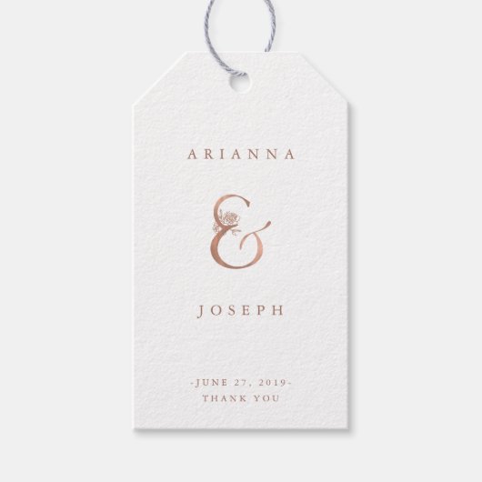 Étiquettes-cadeau Ampersand floral | Mariage or Rose Faux (Devant)