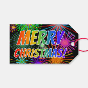Étiquettes-cadeau Amusant, coloré, Spectre Arc-En-Ciel "MERCI NOËL !