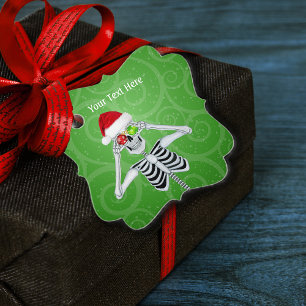 Étiquettes Cadeau Amusant Noël Squelette Ornements Verres Fils