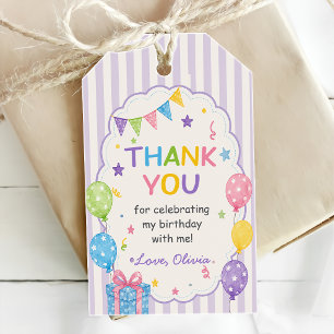 Étiquettes-cadeau Amusons-nous avec des rayures Anniversaire coloré