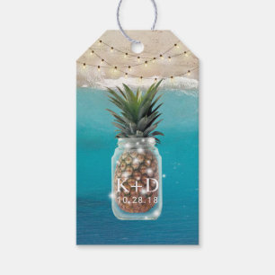 Étiquettes-cadeau Ananas Jar String Lights Tropical Beach Mariage