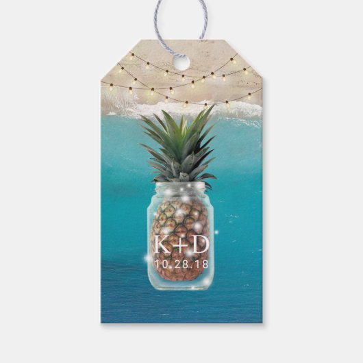 Étiquettes-cadeau Ananas Jar String Lights Tropical Beach Mariage (Devant)