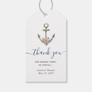 Étiquettes-cadeau Ancre avec fleurs Naissance maritime thème mariage